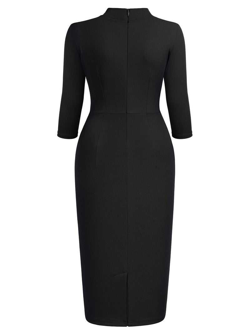Miusol Women's Retro Half Collar Ruffle 2/3 Sleeve Cocktail Pencil Dress(Large, A-Black) - Image 5